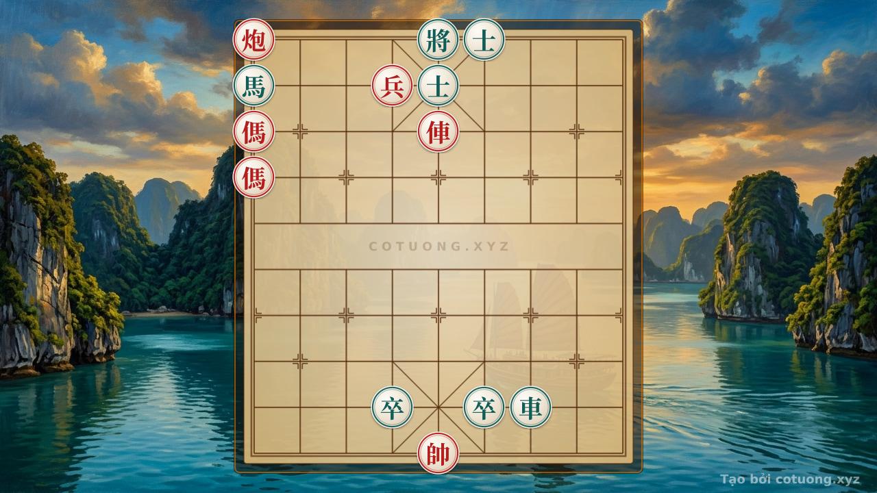 Thế cờ: Red General Wins: Strategy of Red Cannon Attacking Black Chariot in Double Horse Face-to-Face Formation — Cờ Tướng Online