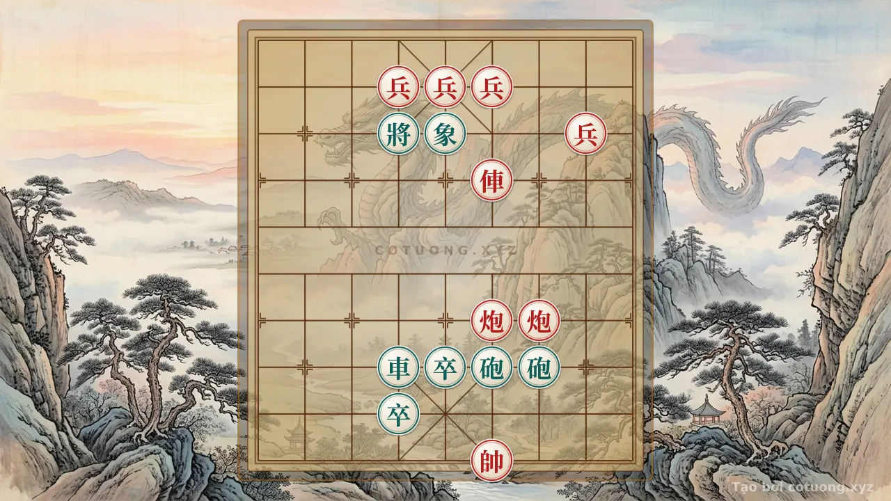 Thế cờ: The Enigma of the Position: Red Pawns Closing In, Black General in Peril - Decoding the Optimal Move — Cờ Tướng Online