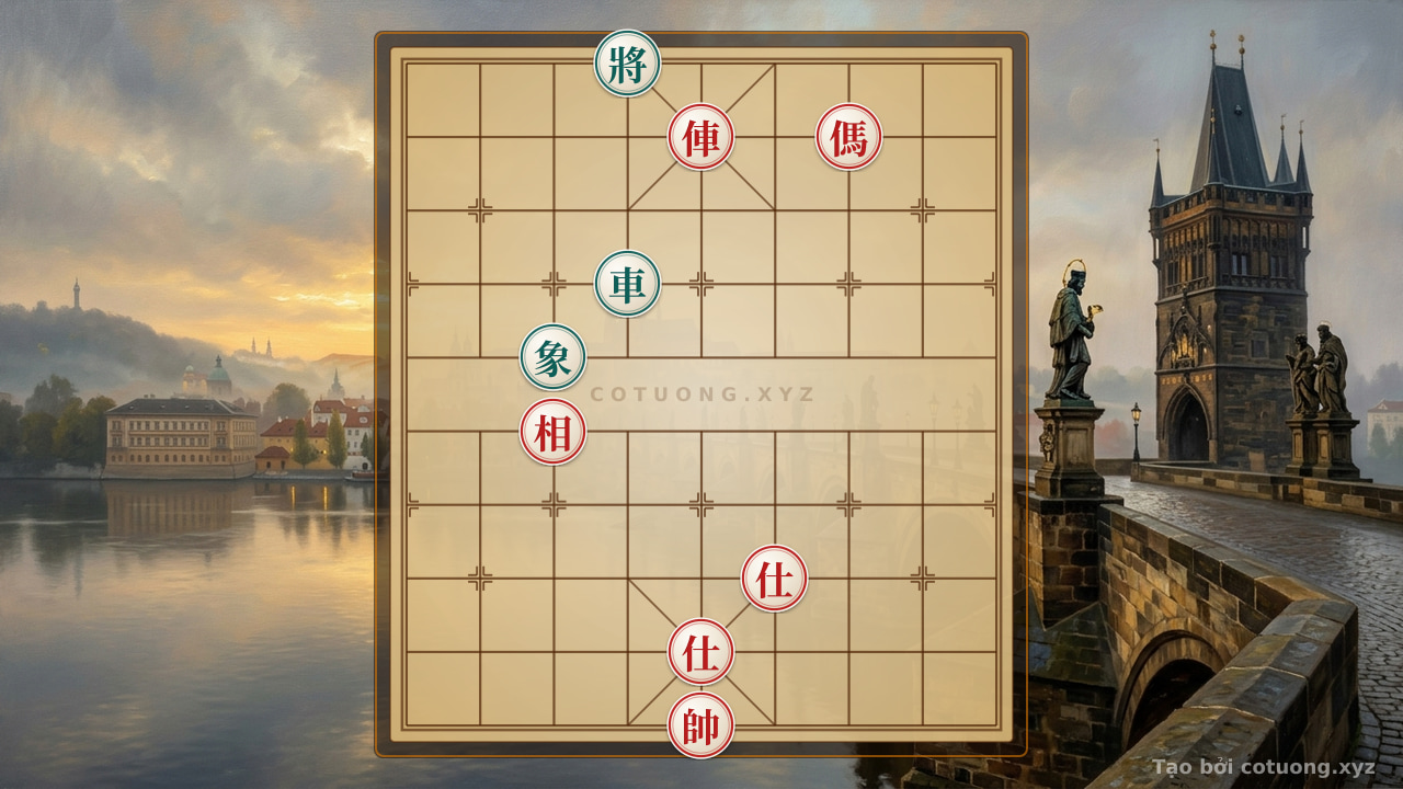 Thế cờ: The Ultimate Checkmate: Red's Rook-Horse and Two Advisors Crush Black's Elephant in One Move — Cờ Tướng Online