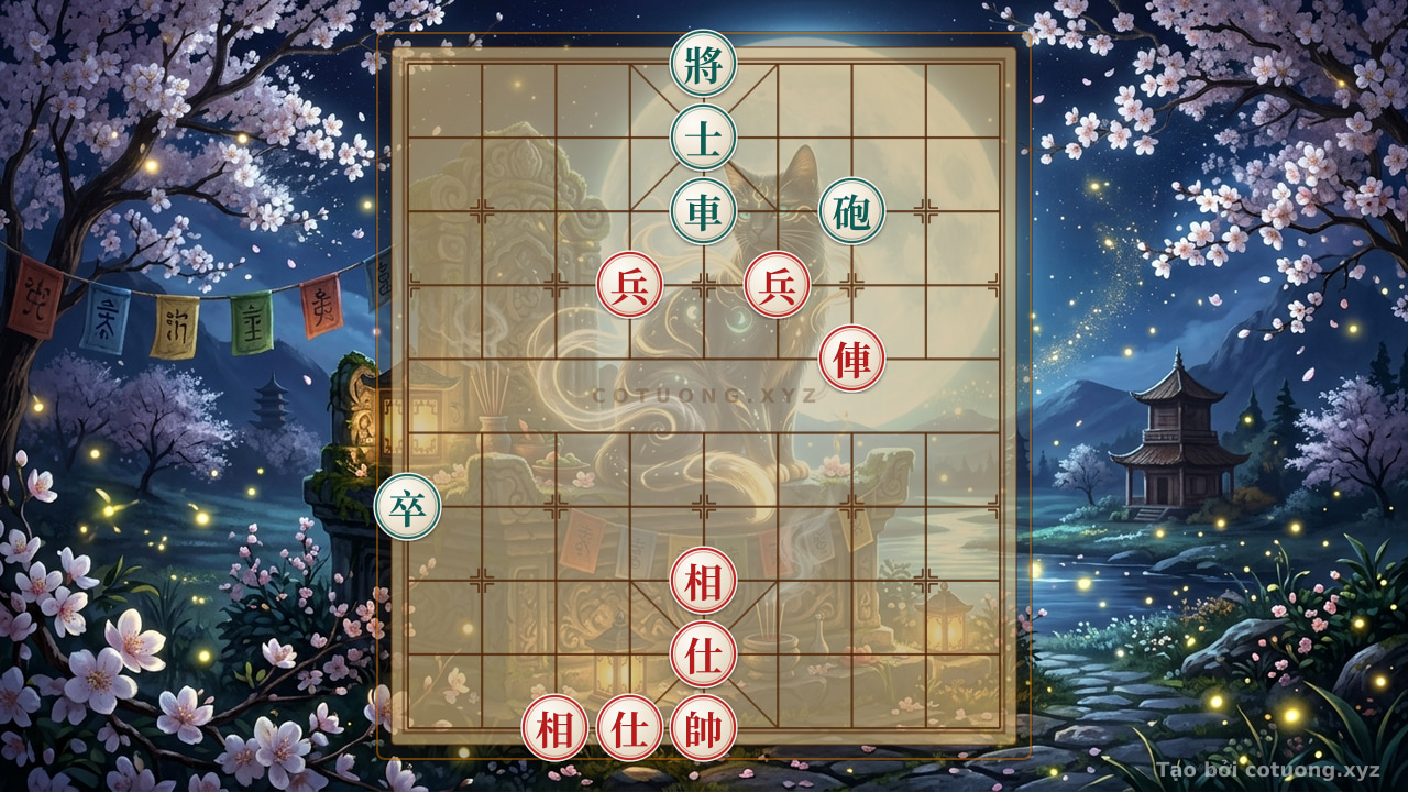 Thế cờ: Xiangqi Strategy: Red Chariot Attacks Black Cannon in the 'Double Horse Face-to-Face' Formation — Cờ Tướng Online