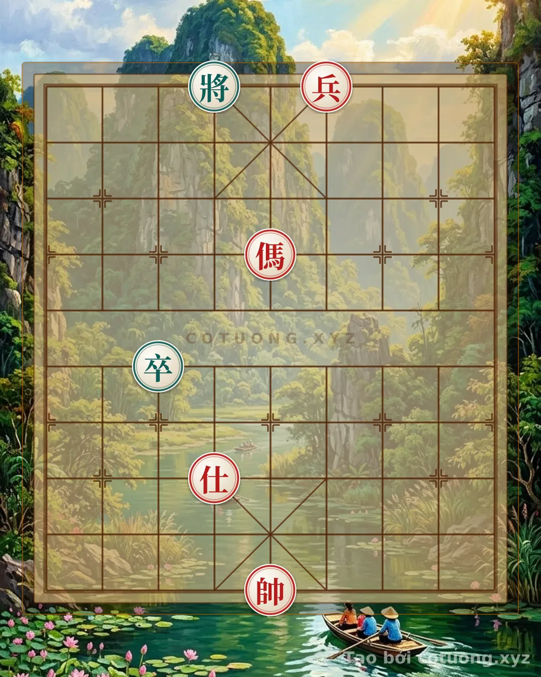 Thế cờ: Xiangqi Position: Double Red Horses with a Trapped Black Soldier — Cờ Tướng Online