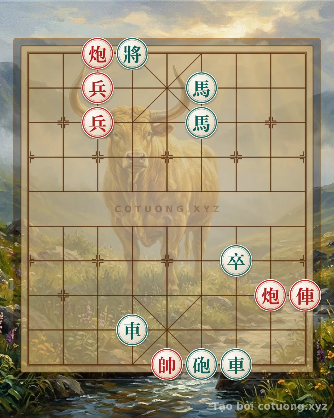 Thế cờ: The 'Double Horse Interlock' Breakthrough with Red Cannon on File 7: Red's Winning Strategy in 5 Moves — Cờ Tướng Online
