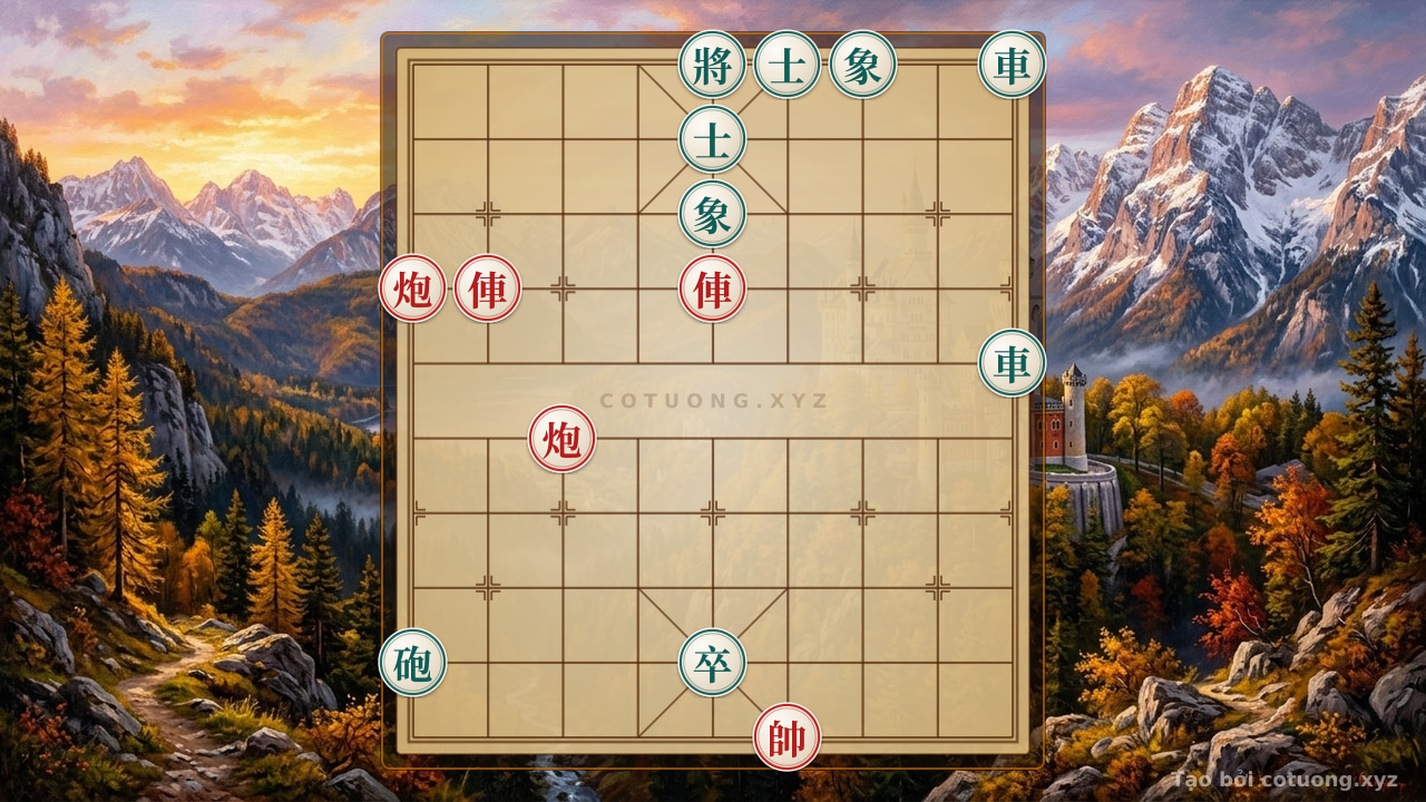 Thế cờ: The Red General Facing the Storm: The First Move of a King in the Shadows — Cờ Tướng Online