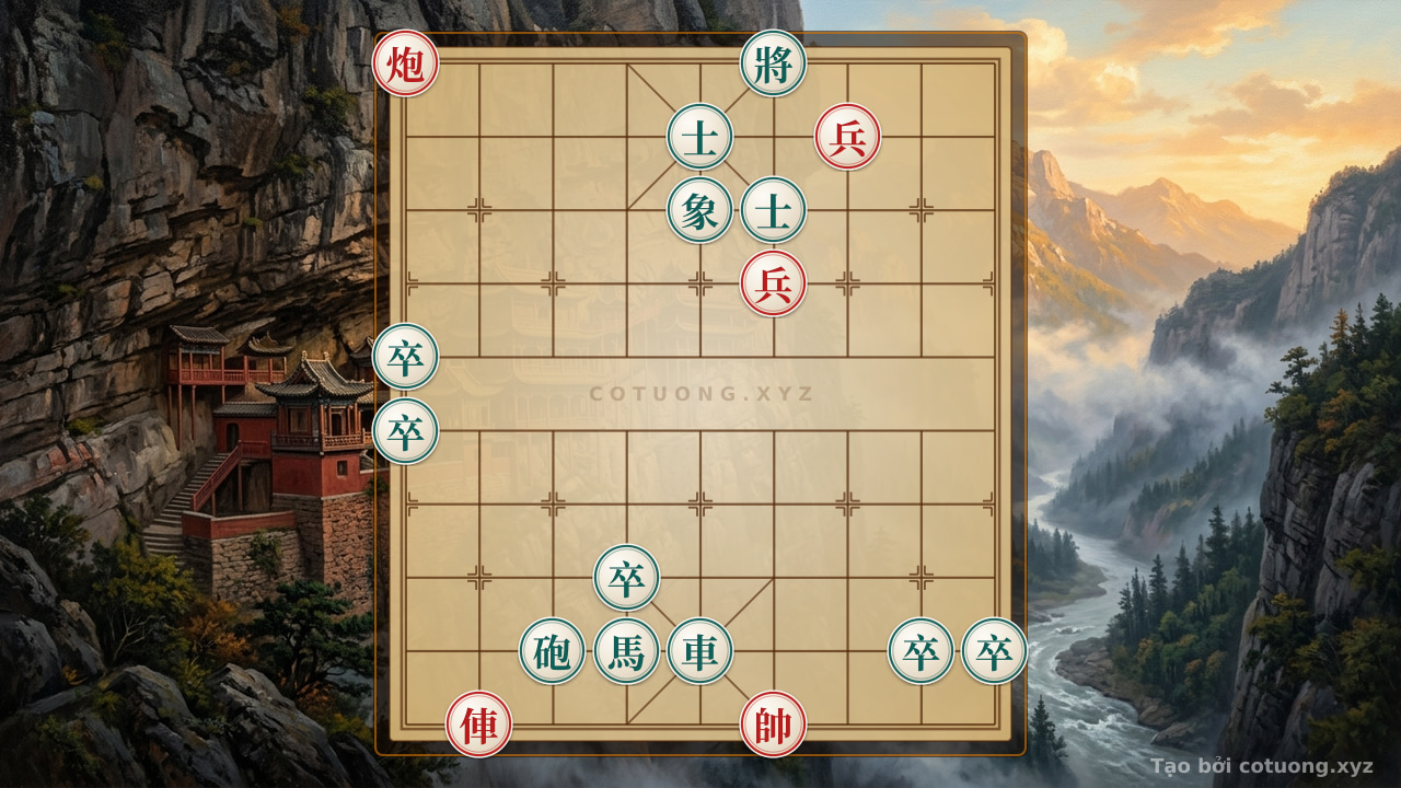 Thế cờ: Red Cannon on File 9, Rank 10: Smart Strategy to Sacrifice a Piece to Defeat the Black General — Cờ Tướng Online