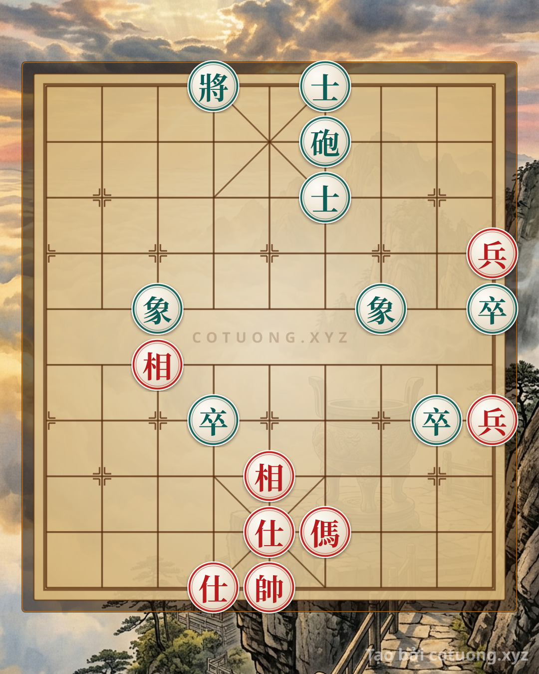 Challenge: Xiangqi Endgame: Highest Peak - Horse 2Pawns 2Advisors 2Bishops vs. Cannon 3Pawns 2Advisors 2Bishops - Can you solve it?