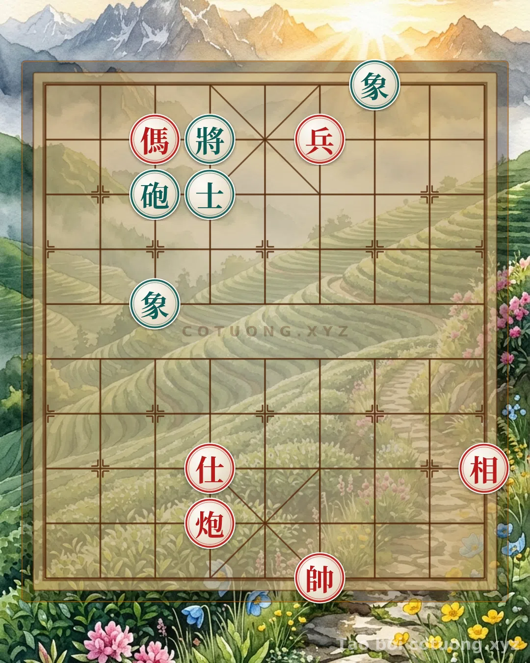 Thế cờ: Endgame 'Double Horse Leg': Red Cannon-Horse Pinning Down Red Advisor and Elephant vs. Black Cannon-Advisor and Two Elephants — Cờ Tướng Online