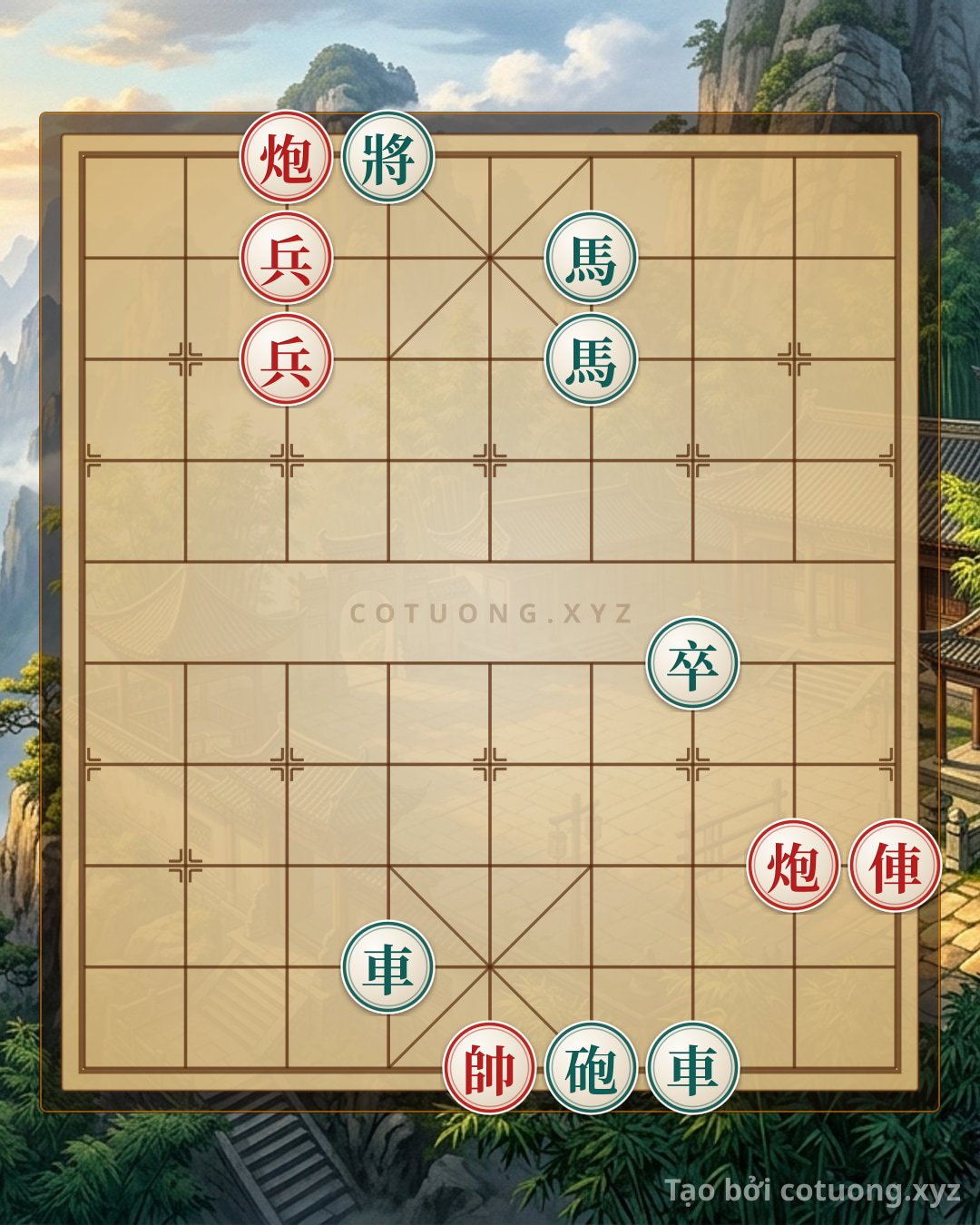 Thế cờ: The Ultimate Checkmate Strategy: How to Defeat 2 Rooks, 2 Cannons, and 2 Pawns with Just 2 Rooks, 2 Cannons, and 2 Horses - A Master's Tactics for the Victorious — Cờ Tướng Online