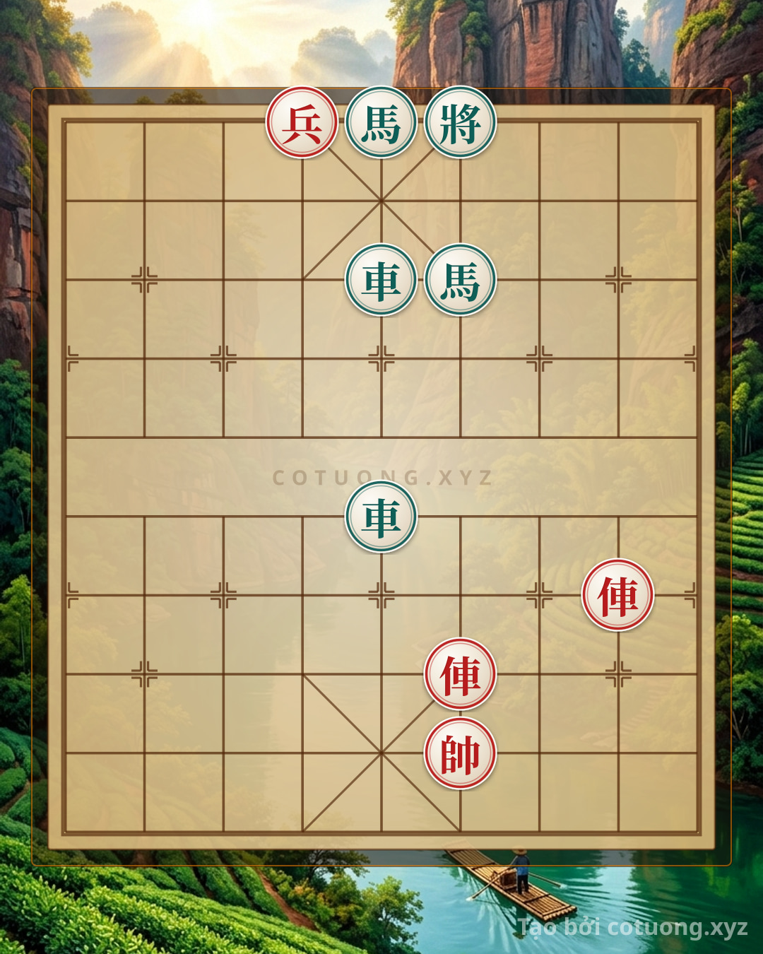 Challenge: Xiangqi Mastery: 2Rook Pawn vs 2Rooks 2Horses - Red's Tactical Victory - Can you solve it?