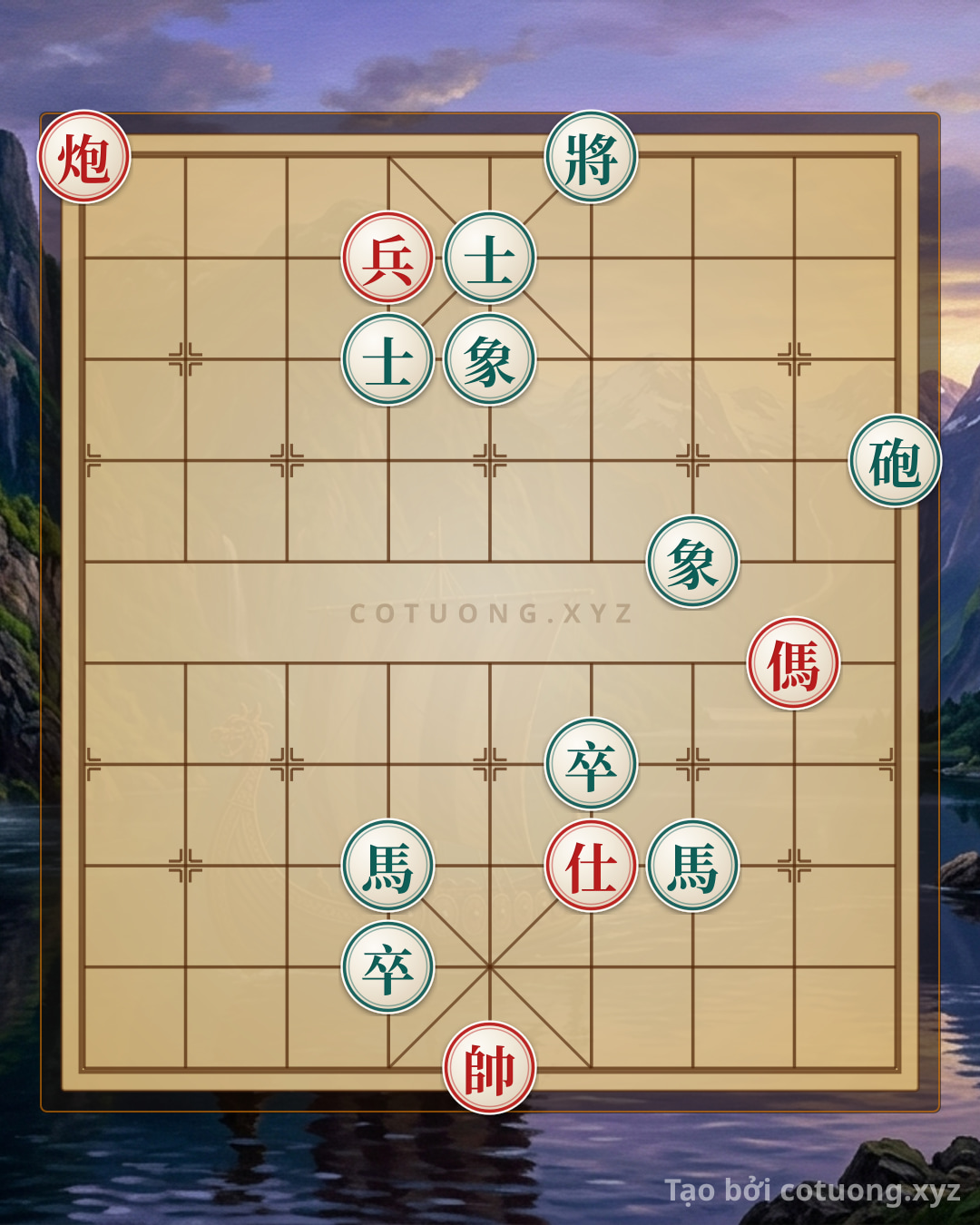 Thế cờ: Red Cannon on File 9: The First Clash of the Divine General – Xiangqi (Chinese Chess) pieces relentlessly pierce into — Cờ Tướng Online