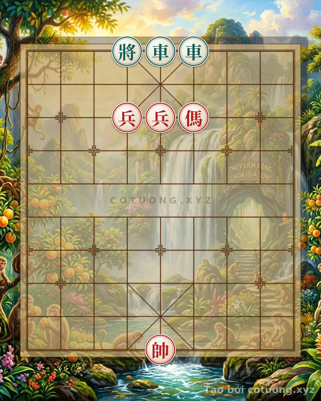 Thế cờ: Xiangqi Formation: Black Rooks Breaking Through, Red Forces in a White Dragon Defense — Cờ Tướng Online