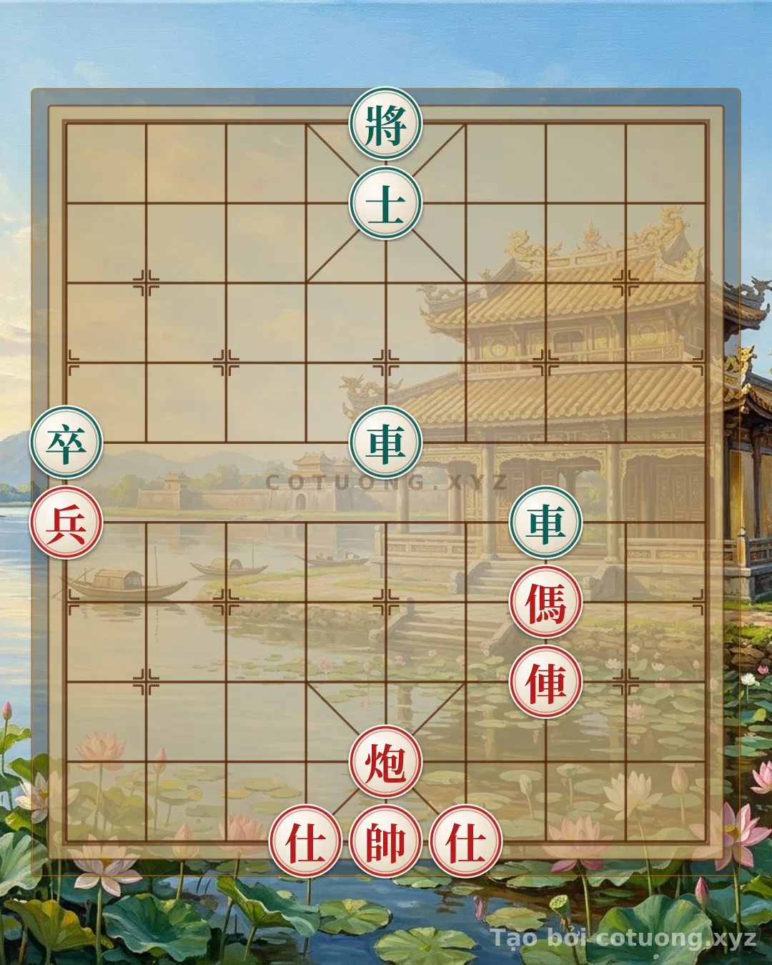 Thế cờ: Xiangqi Super Difficult: Double Horses Attacking the Chariot, Cannon Empty Attacking the Pawn - The 'Blood and Iron' Tactical Strategy — Cờ Tướng Online