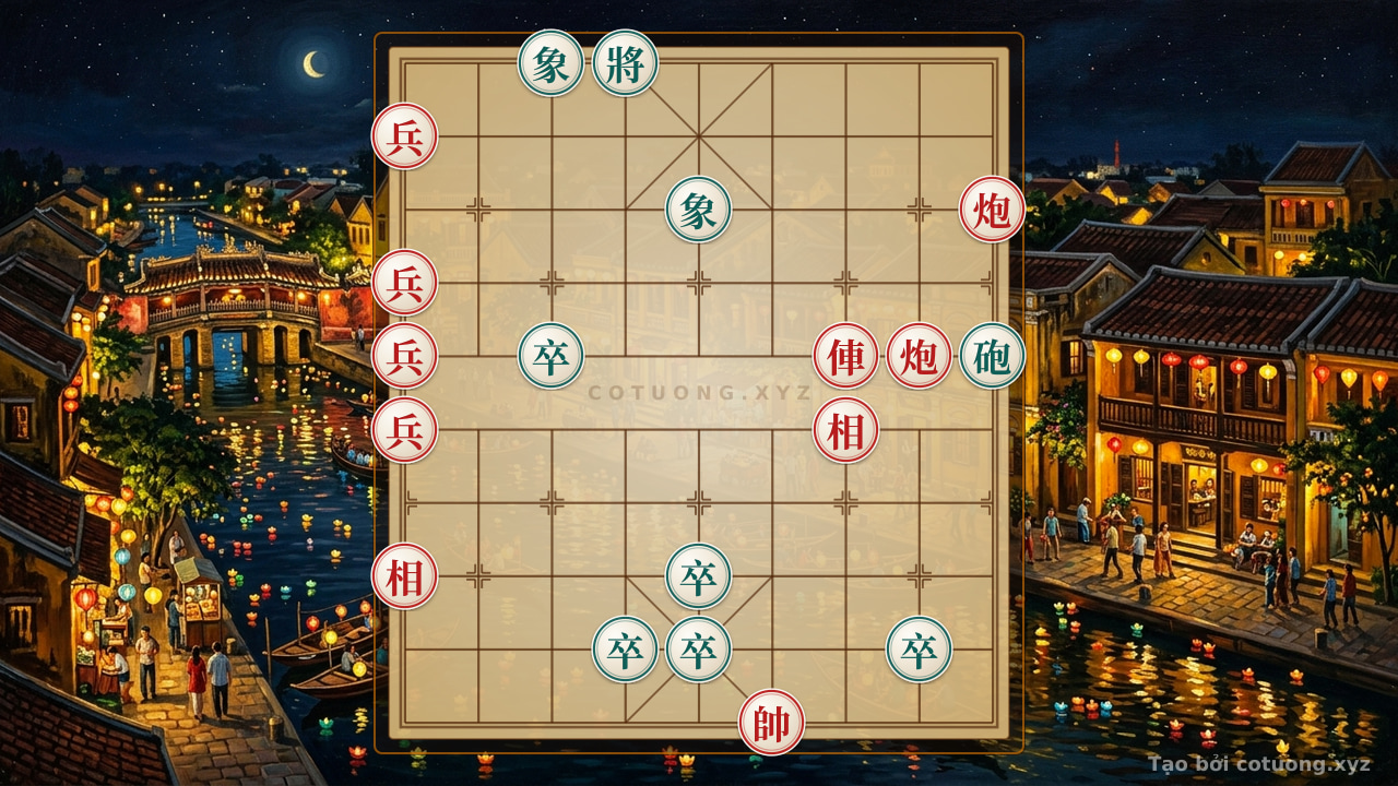 Thế cờ: Red General's Breakthrough: The Tactical Pin That Defeats the Black Bishop — Cờ Tướng Online