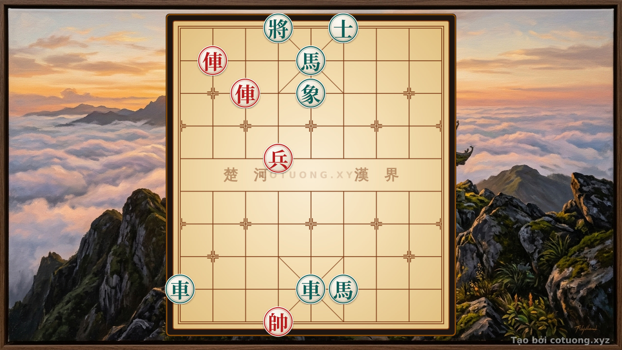 Thế cờ: Red General's Pawn Break: Double Horse Leg Strategy Forces Black to Counterattack — Cờ Tướng Online