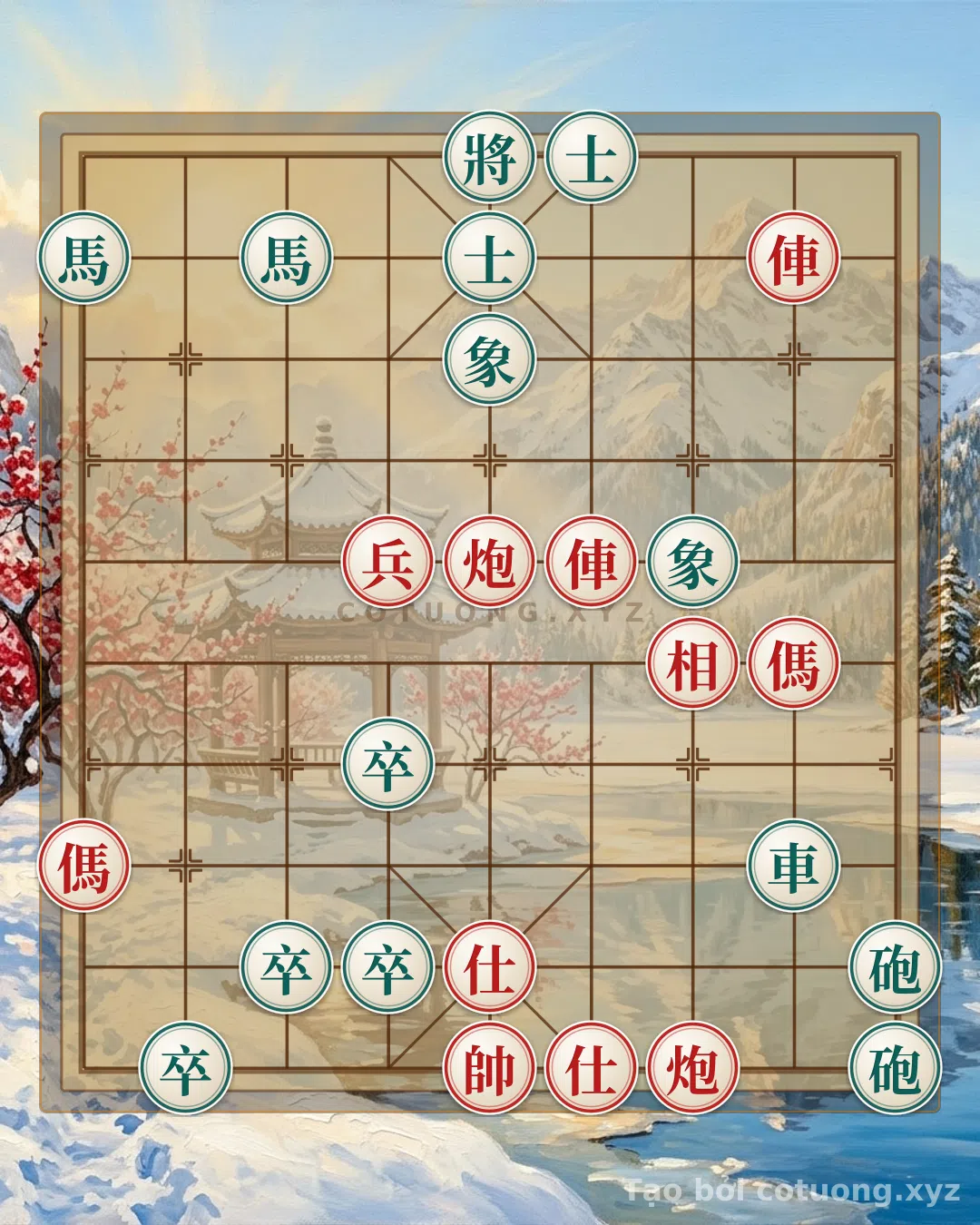 Thế cờ: Xiangqi Battle on the Board: Decoding the Classic 2Rooks 2Cannons 2Horses vs. 2Rooks 2Cannons 4Pawns Opening - Counterattack Tactics from Historical Records — Cờ Tướng Online