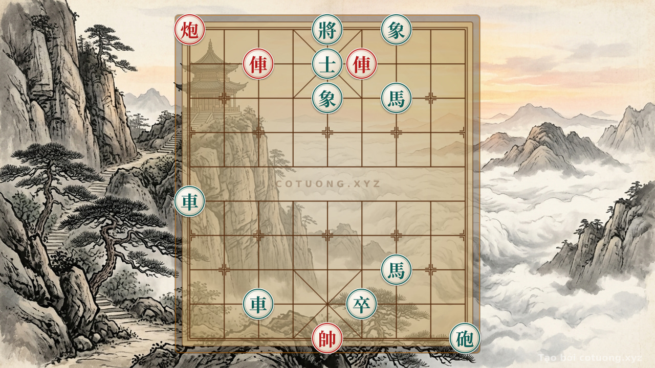 Thế cờ: Red Cannon at 9th File, 10th Rank: Ruthless Tactics in a Level 5 Xiangqi Formation — Cờ Tướng Online