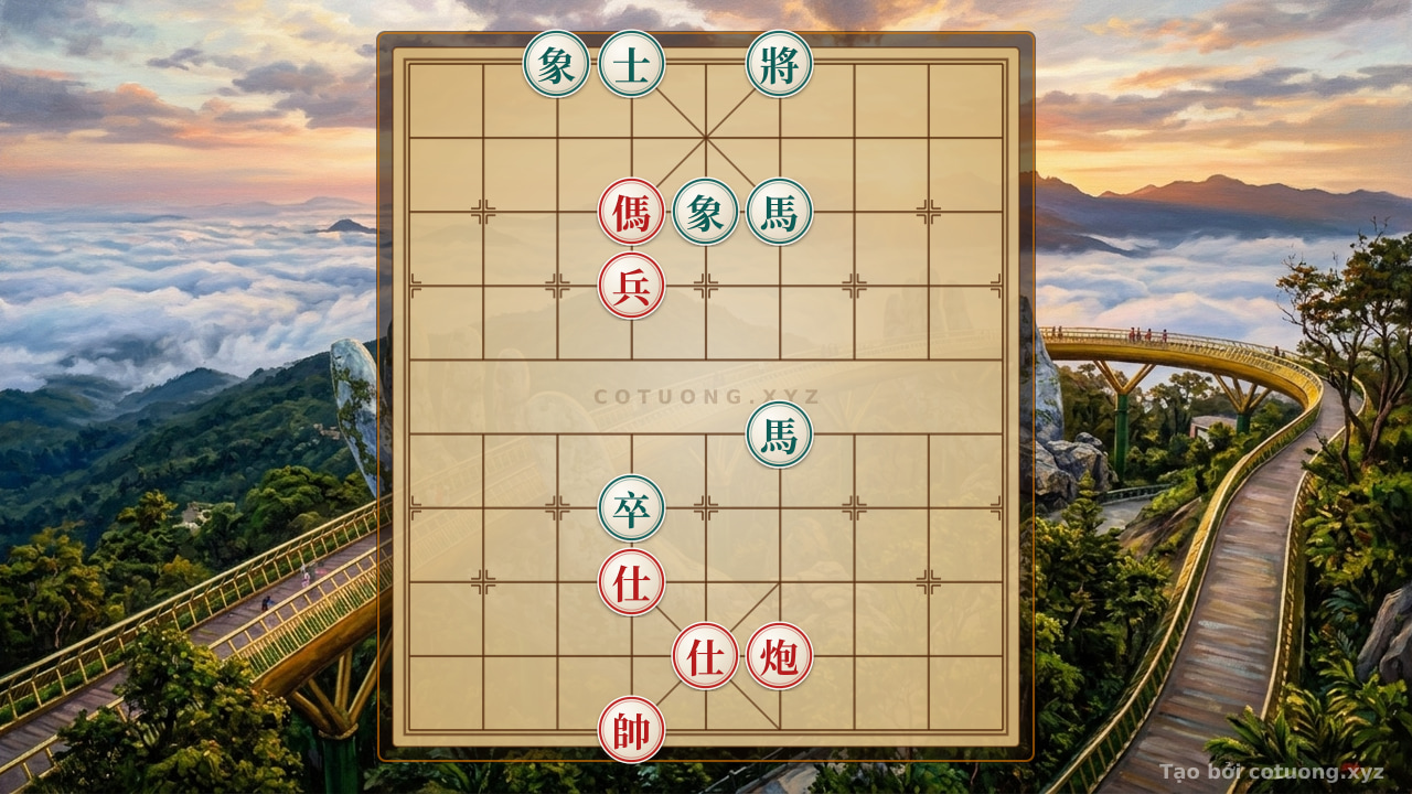 Thế cờ: 'Red Attacks Black Loses Eight' - Xiangqi 'Red Horse on 8th File' Threatens to Capture the Black General (Level 1/10) — Cờ Tướng Online