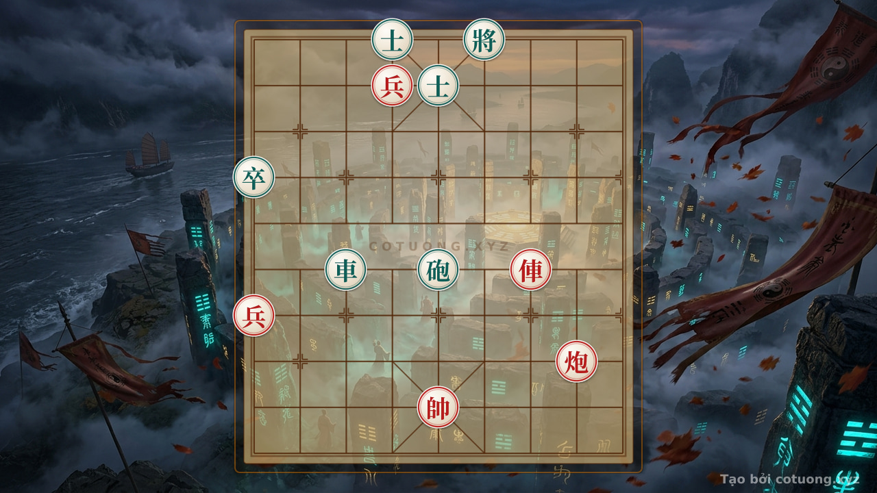 Thế cờ: Black Rook Charges Straight, Red Cannon Gets Stuck: A Captivating Xiangqi Position (1/10) — Cờ Tướng Online