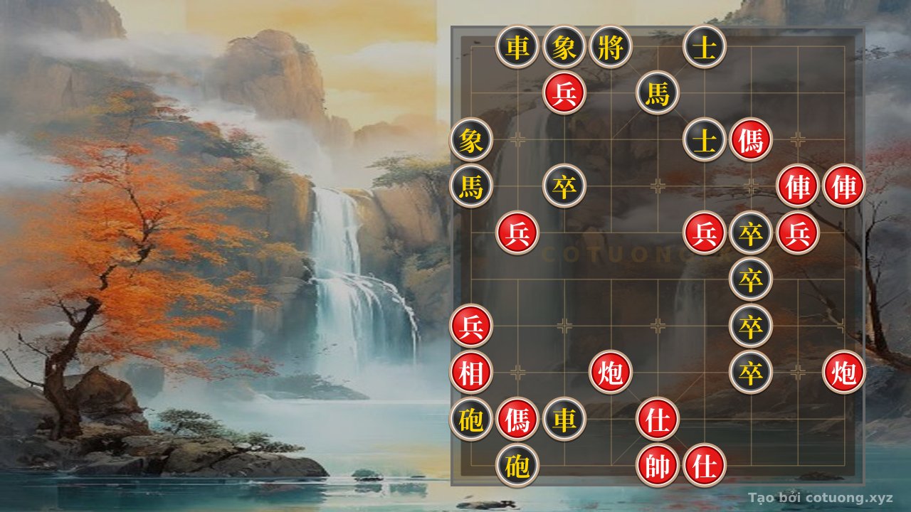 Thế cờ: Art of Defensive Counterattack: Neutralizing the Red's Killer Move in a Level 1/10 Xiangqi Position — Cờ Tướng Online