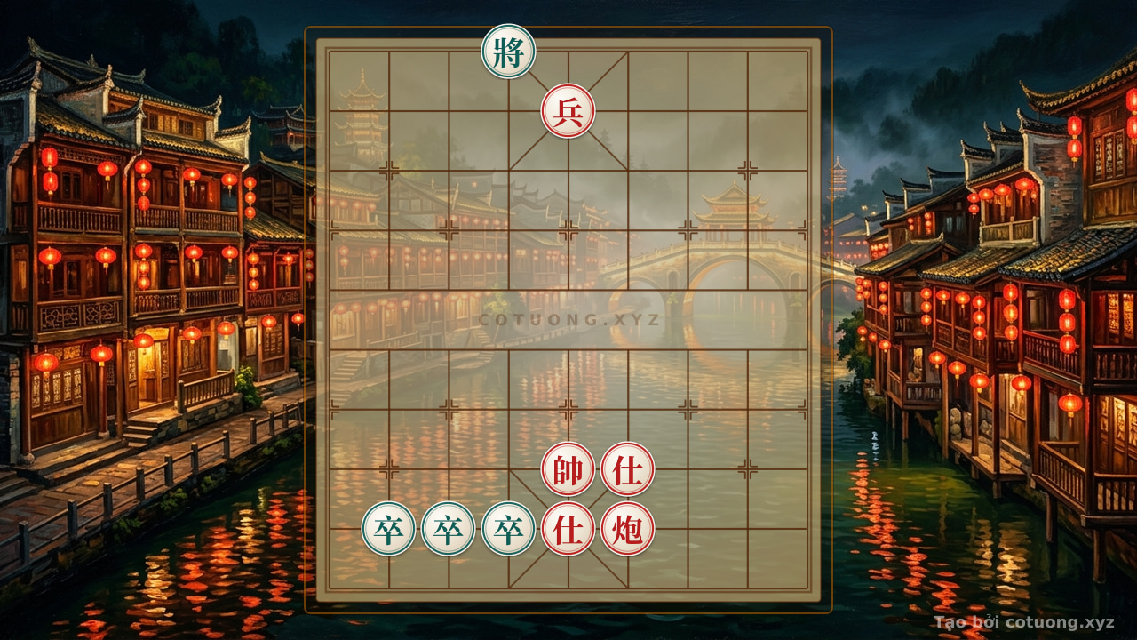 Thế cờ: Red General's Position: Empty Cannon - Killing Black Pawns at File 4 Rank 2 — Cờ Tướng Online