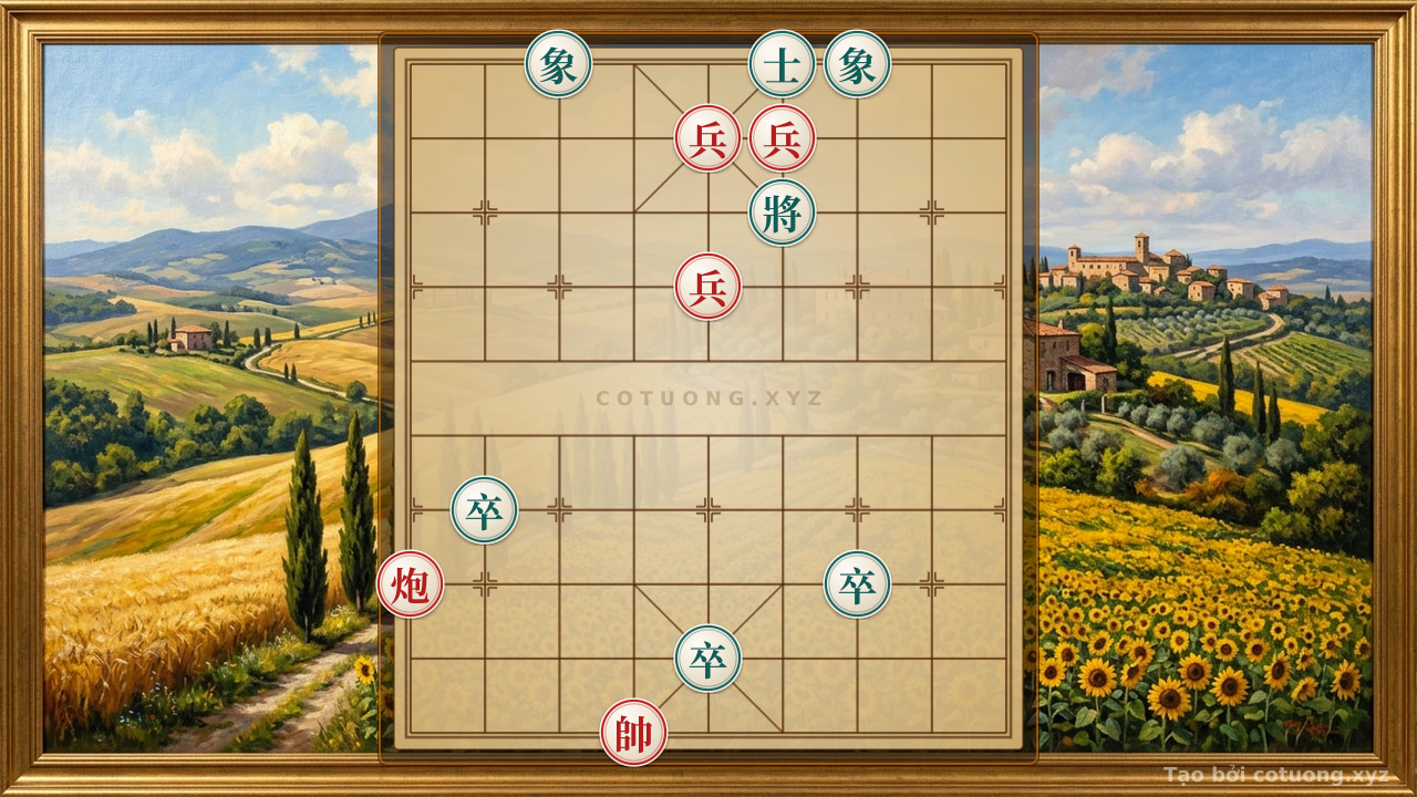 Thế cờ: Red Attacks the Black General: Cannon on File 9 Shoots the Black Pawn on File 7 at Rank 3 - Peak Xiangqi Strategy — Cờ Tướng Online