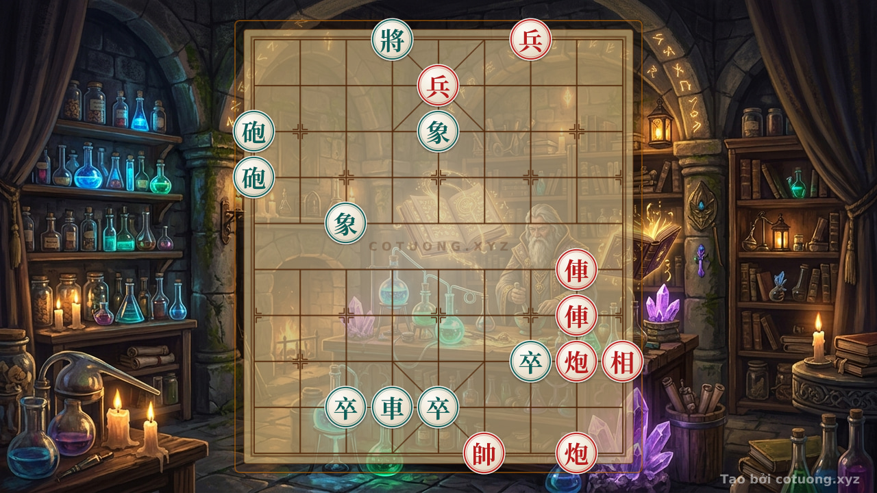 Thế cờ: Black Defends Like 'Song To' - How Red Attacks with a Rook Thrust in a Level 5 Xiangqi Position — Cờ Tướng Online