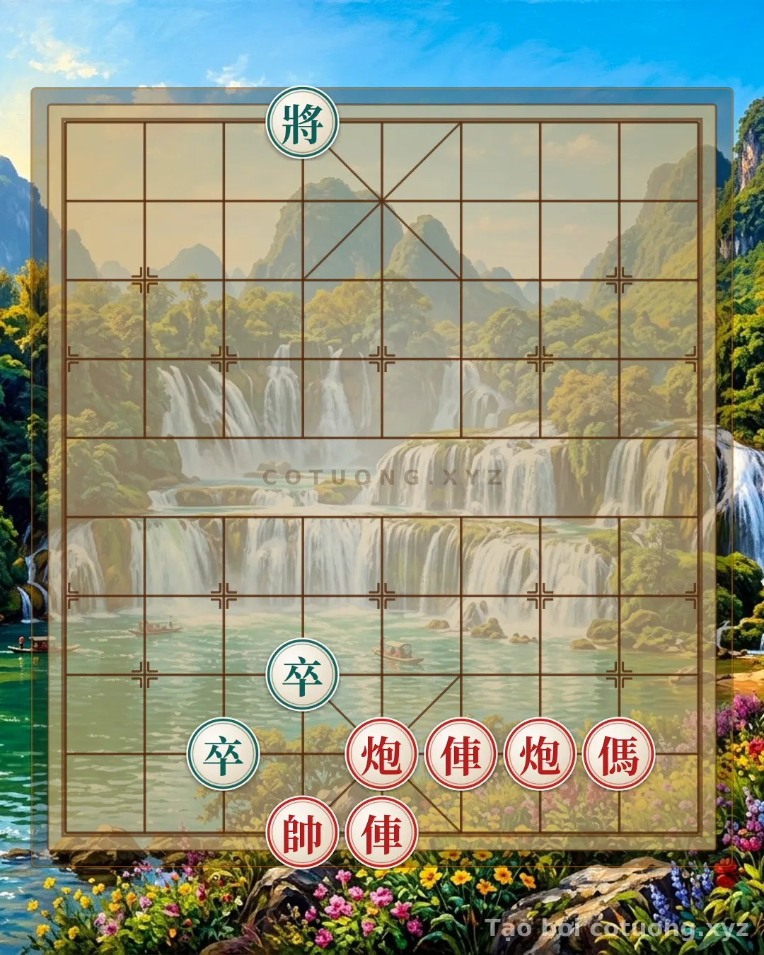 Thế cờ: Double Horse Attacking the Pawn: Red's Strategy to Break Black's Net in 8 Moves — Cờ Tướng Online