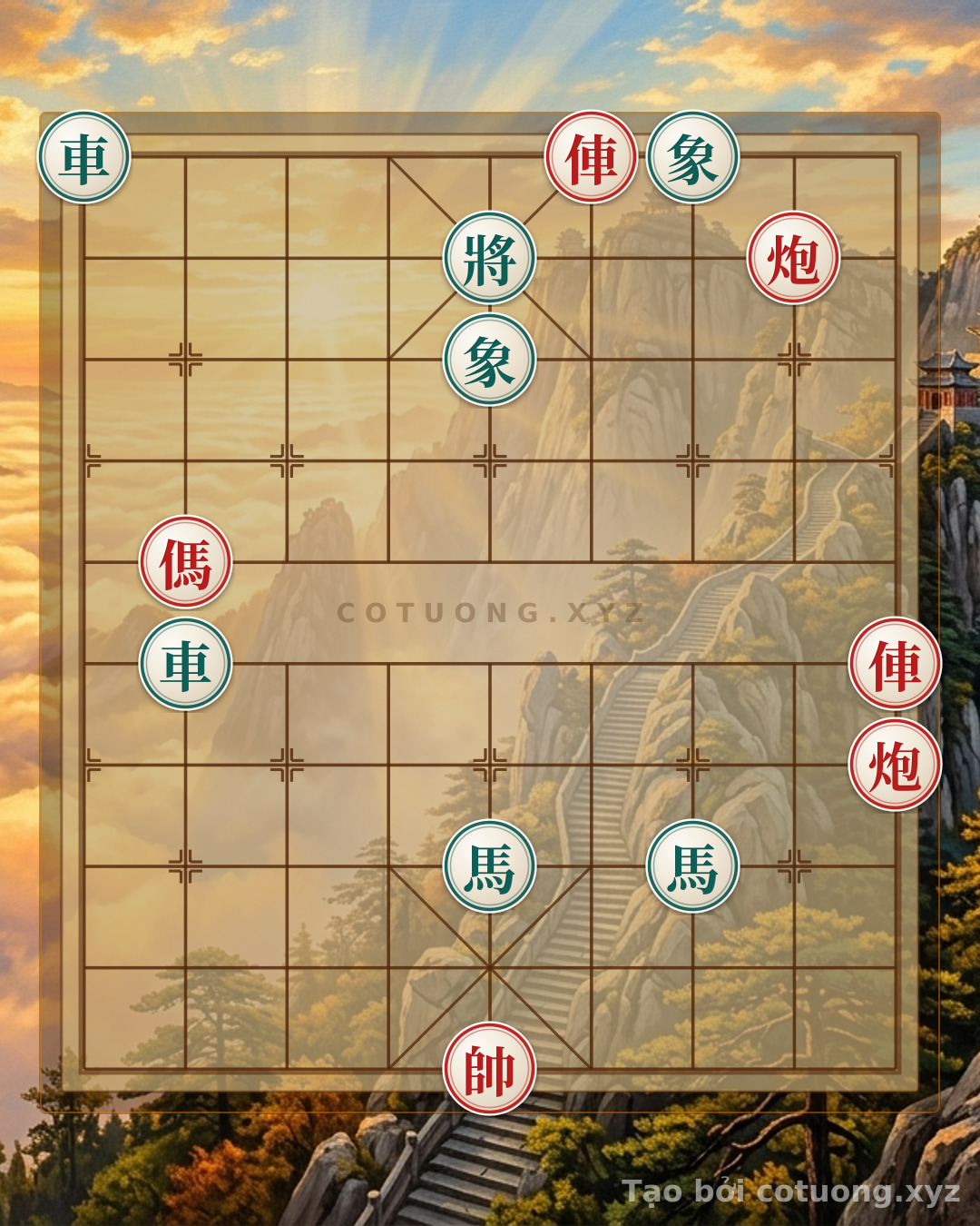 Thế cờ: The Divine Counterattack: How Black Defeats the Red Chariot-Cannon in the Suicide Chess Formation — Cờ Tướng Online