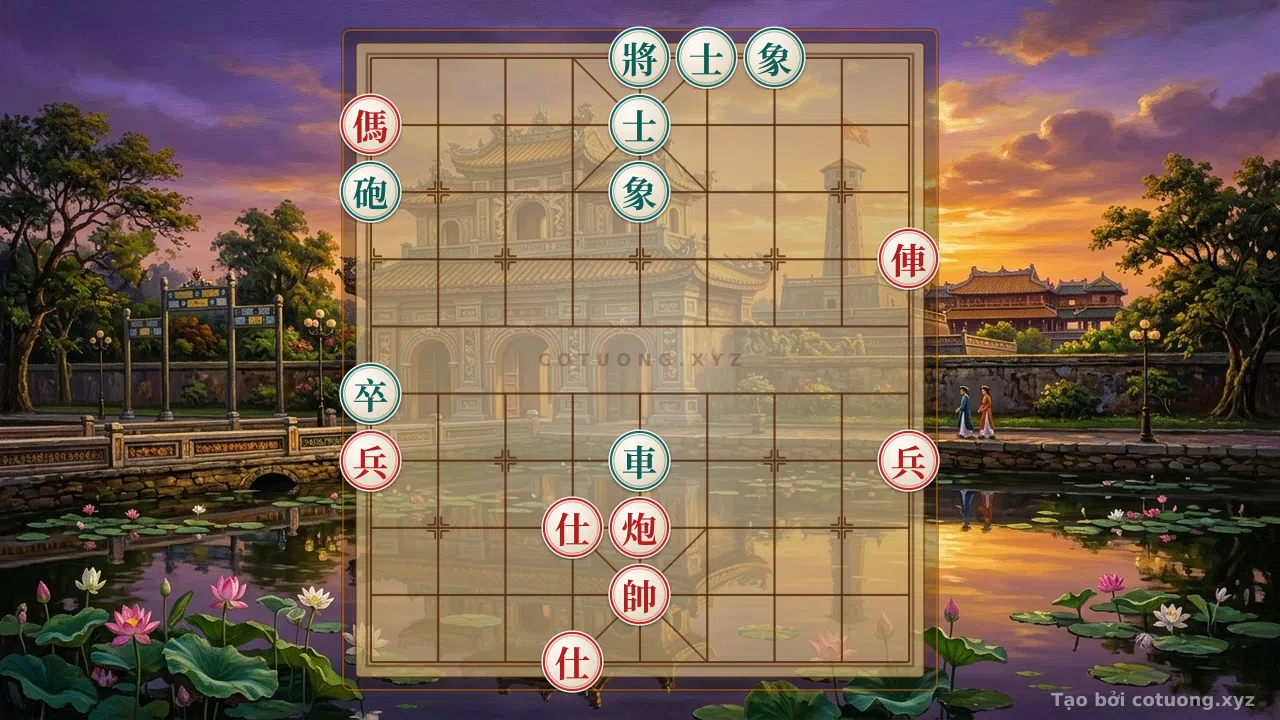 Thế cờ: The Classic Trap: Red's Rook-Cannon-Horse with Two Pawns vs. Black's Rook-Cannon with Two Advisors and Elephants - The Blood Battle in Chinese Chess — Cờ Tướng Online