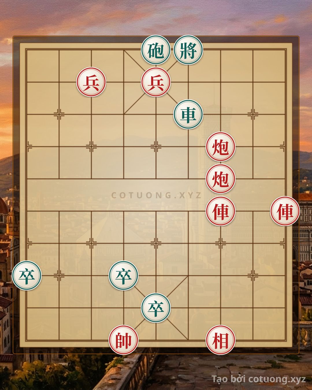 Thế cờ: Mastering Xiangqi: 2 Red Rooks, 2 Red Cannons, and 2 Red Pawns Shatter Black's Rook, Cannon, and 3 Pawns - The Heartbreaking Move That Leaves the Opponent Stunned — Cờ Tướng Online