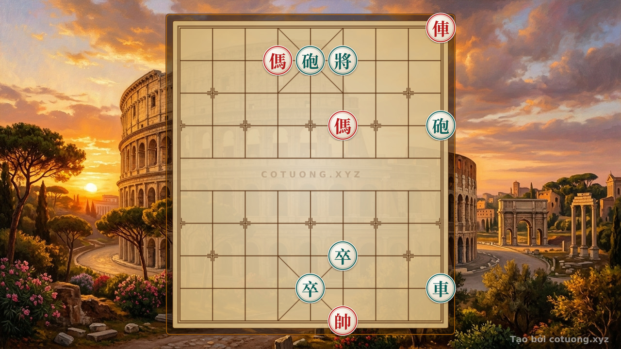 Thế cờ: RED CHARIOT STRIKES – BLACK CANNON'S DEMISE (5/10 Level Checkmate – Double Horse Trap) — Cờ Tướng Online