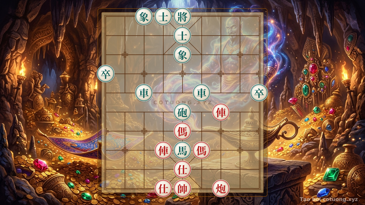 Thế cờ: Endgame Masterpiece: When Red's 2 Rooks, 2 Cannons, and 2 Horses Crush Black's Cannon, Rook, and Horse with 2 Pawns - The Deadly Tactics from the Battlefield of Xiangqi — Cờ Tướng Online