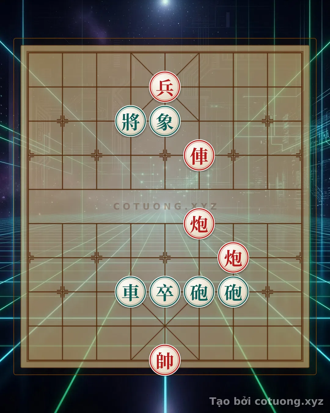 Thế cờ: Red General's Advantage: Red Chariot at 4-7 Retreats to 6-7, Red Cannon at 4-5 Advances to 3-5 — Cờ Tướng Online