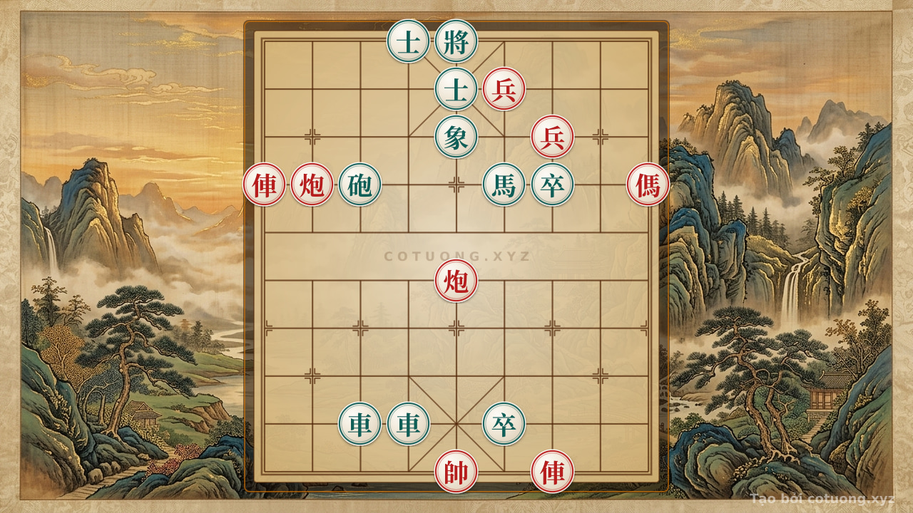 Thế cờ: Mastering the Art of Cannon Warfare: The Battle of 2Rooks, 2Cannons, Horse and Pawn vs. Fortified Black Castle — Cờ Tướng Online