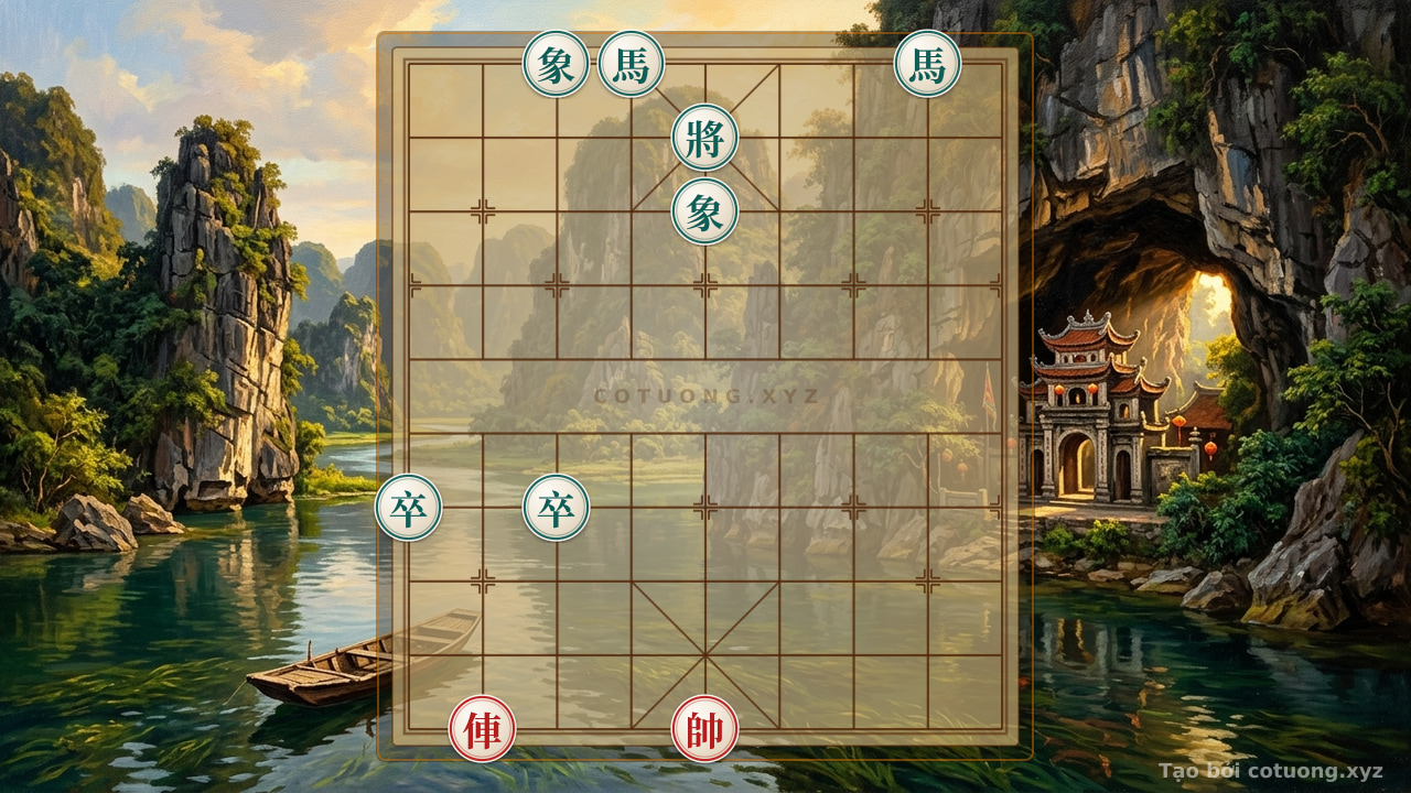 Thế cờ: Aggressive Defense: Red Chariot on File 8 Pierces, Formation of 2 Elephants and 2 Horses to Counterattack – The Secret of the Black Player — Cờ Tướng Online