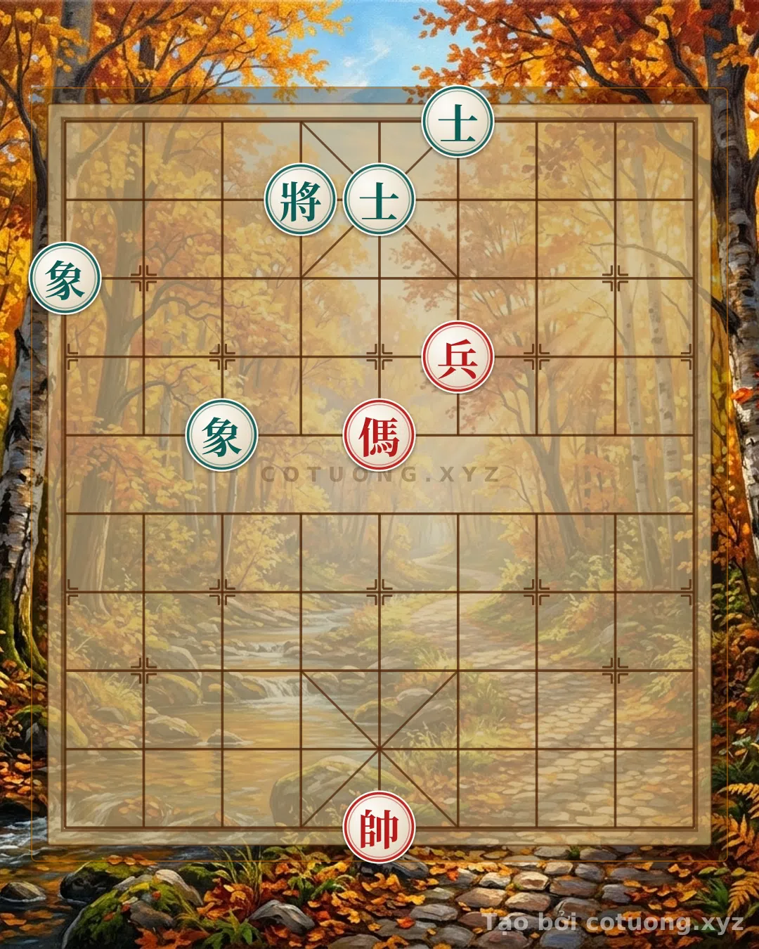 Thế cờ: Xiangqi Masterpiece: Red's Knight-Pawn Pressure vs. Black's Bishop-Rook Counterattack — Cờ Tướng Online