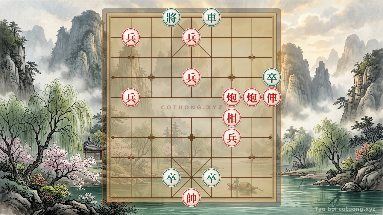 Thế cờ: The Final Battle of Wits: Red Rook and Two Cannons vs. Black Three Pawns - The Sorrowful Move — Cờ Tướng Online