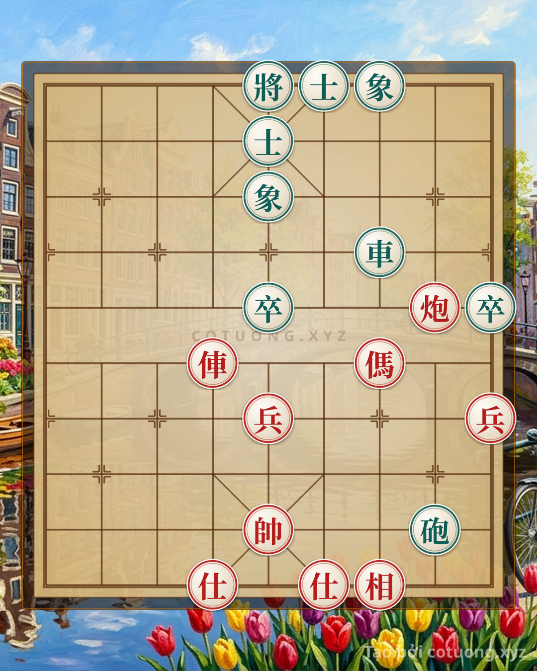 Challenge: Red General Chess: Strategy to Exploit the Empty Black Cannon on Row 6 and Black Chariot on Row 7 - Can you solve it?