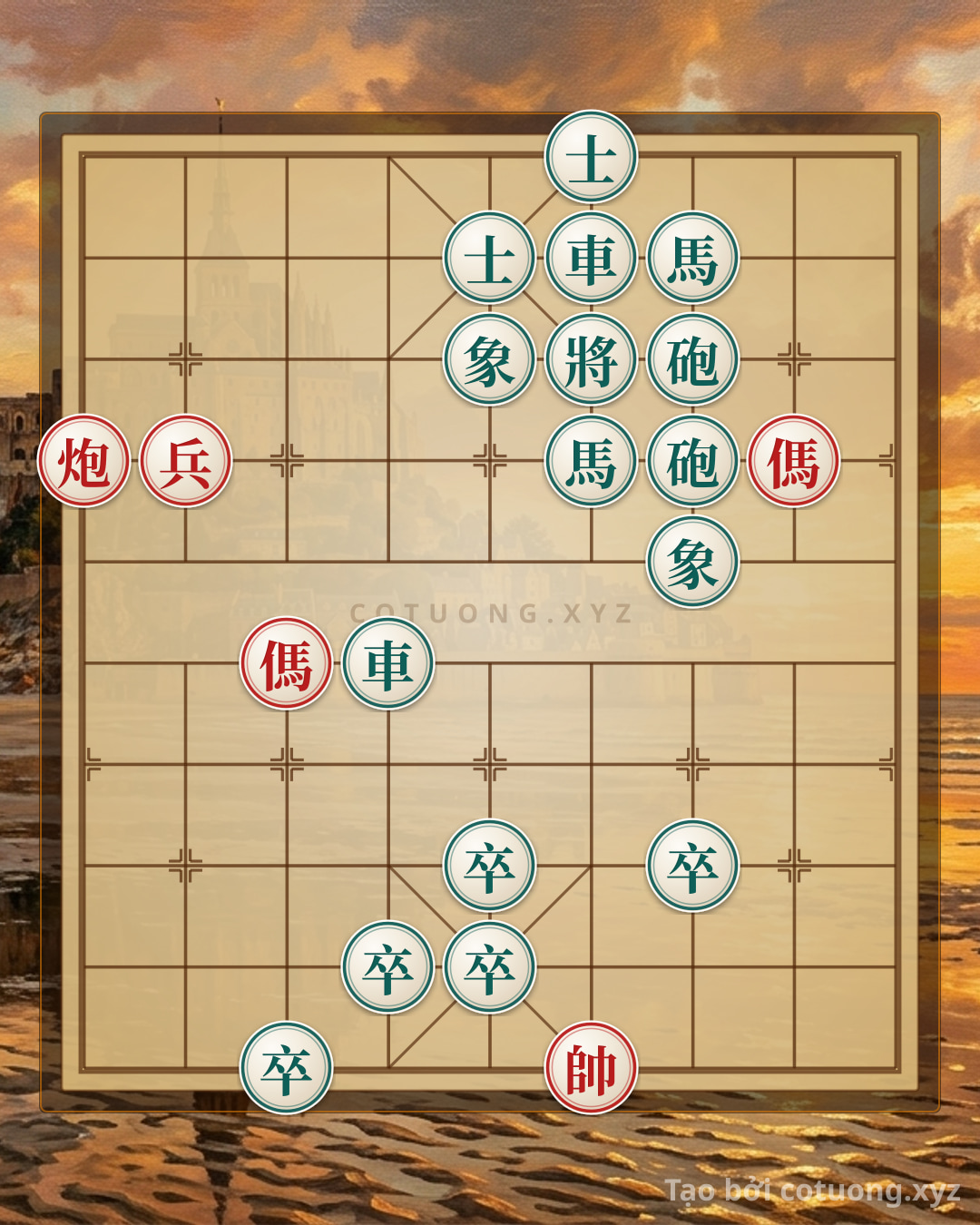 Challenge: Master's Secret: Cannon 2Horses Pawn Exchange 2Chariots 2Cannons 2Horses 5Pawns 2Advisors 2Elephants - Defeating the Black Formation with Horse Exchange - Can you solve it?