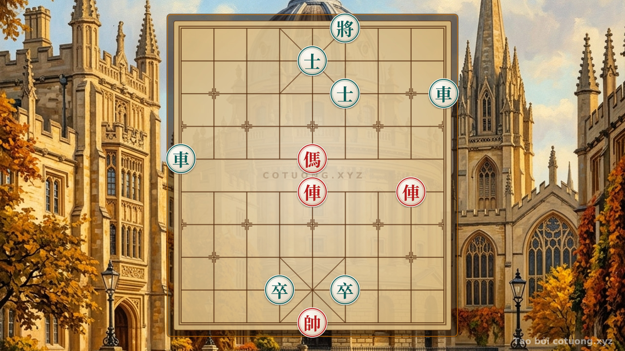 Thế cờ: Xiangqi: Excellent Defensive Tactics - Red Chariot Threatens at 5-5, Black General is Trapped — Cờ Tướng Online