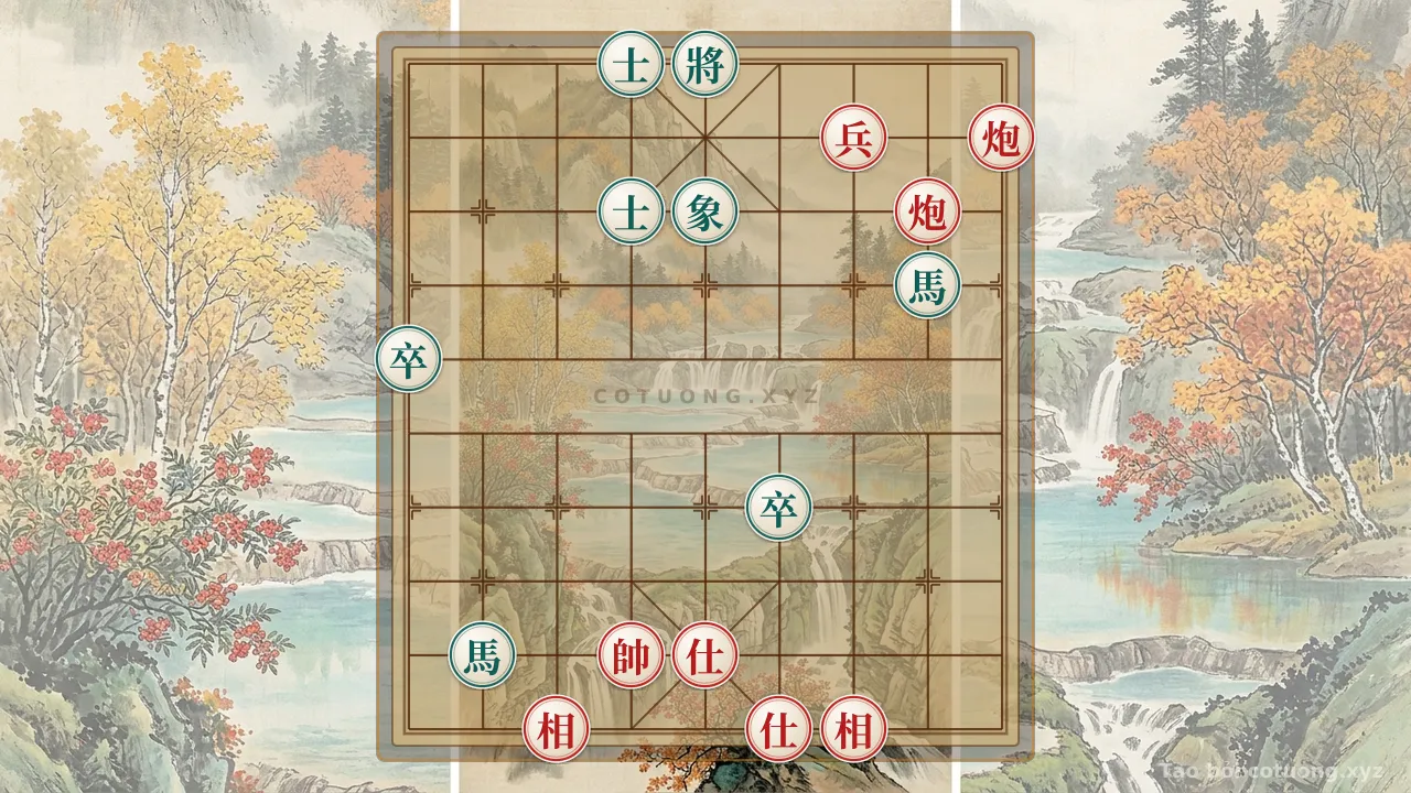 Thế cờ: Xiangqi (Chinese Chess): 2Cannons, 2Advisors, 2Elephants, and 2Horses vs. 2Soldiers, 2Advisors, and an Elephant - The Secret Move to Defeat Black in the First Move — Cờ Tướng Online