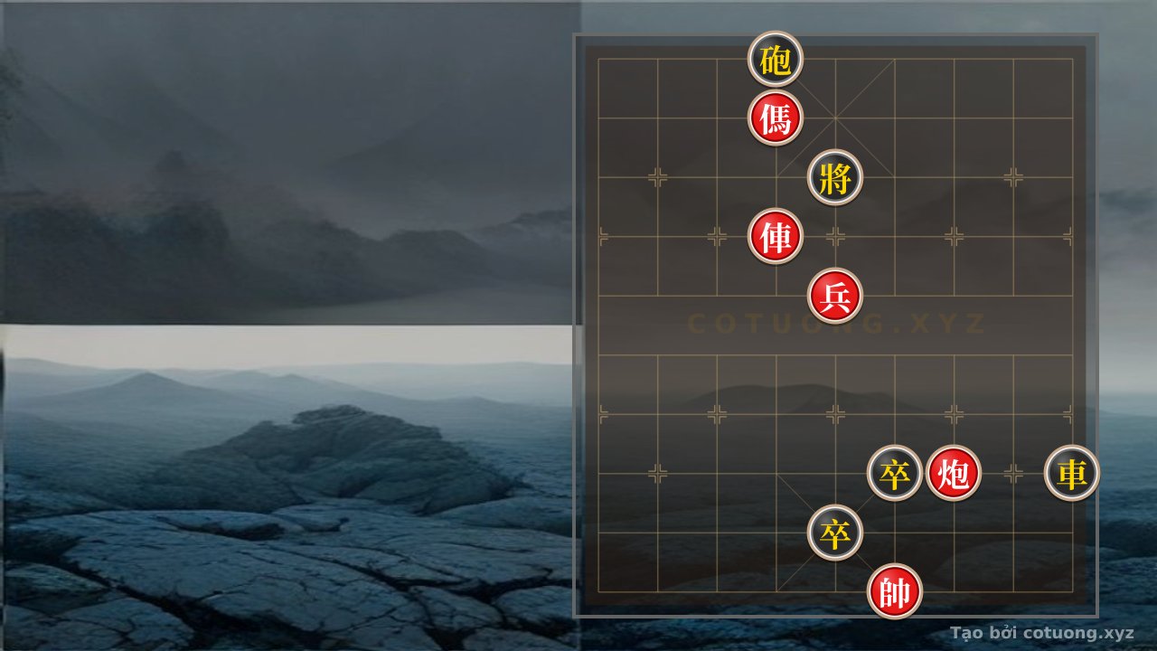 Thế cờ: Xiangqi: Red Wins with Empty Cannon, Black's Chariot Crashes Straight On — Cờ Tướng Online