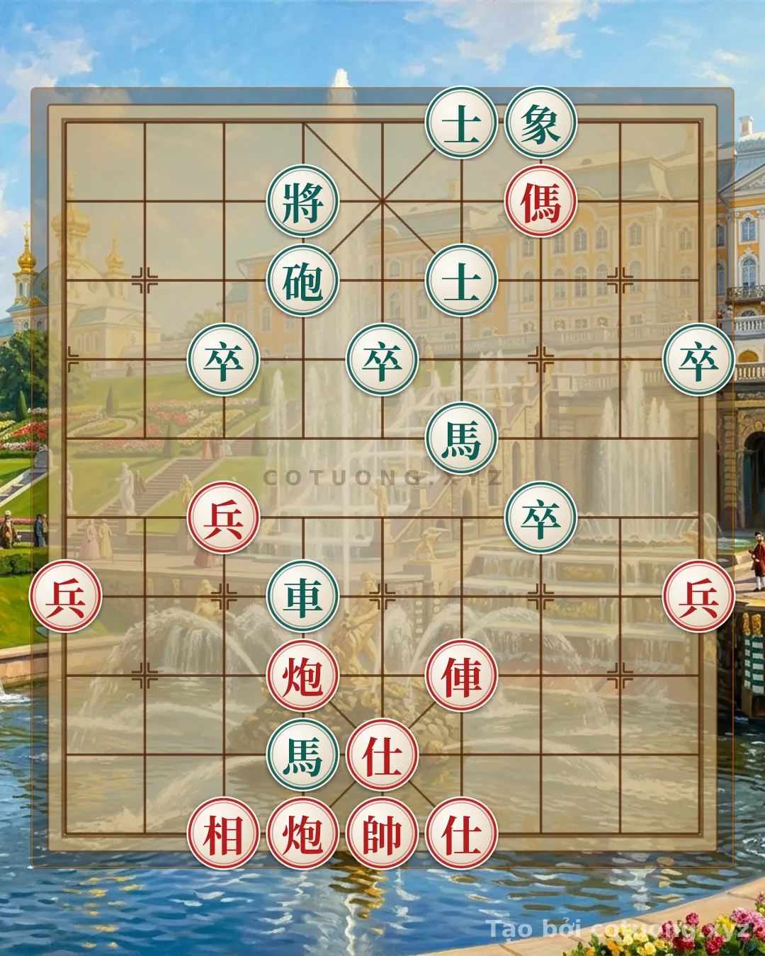 Thế cờ: Xiangqi: Red Counterattacks from File 4, Black Must Beware of Double Horses' Mutual Support — Cờ Tướng Online