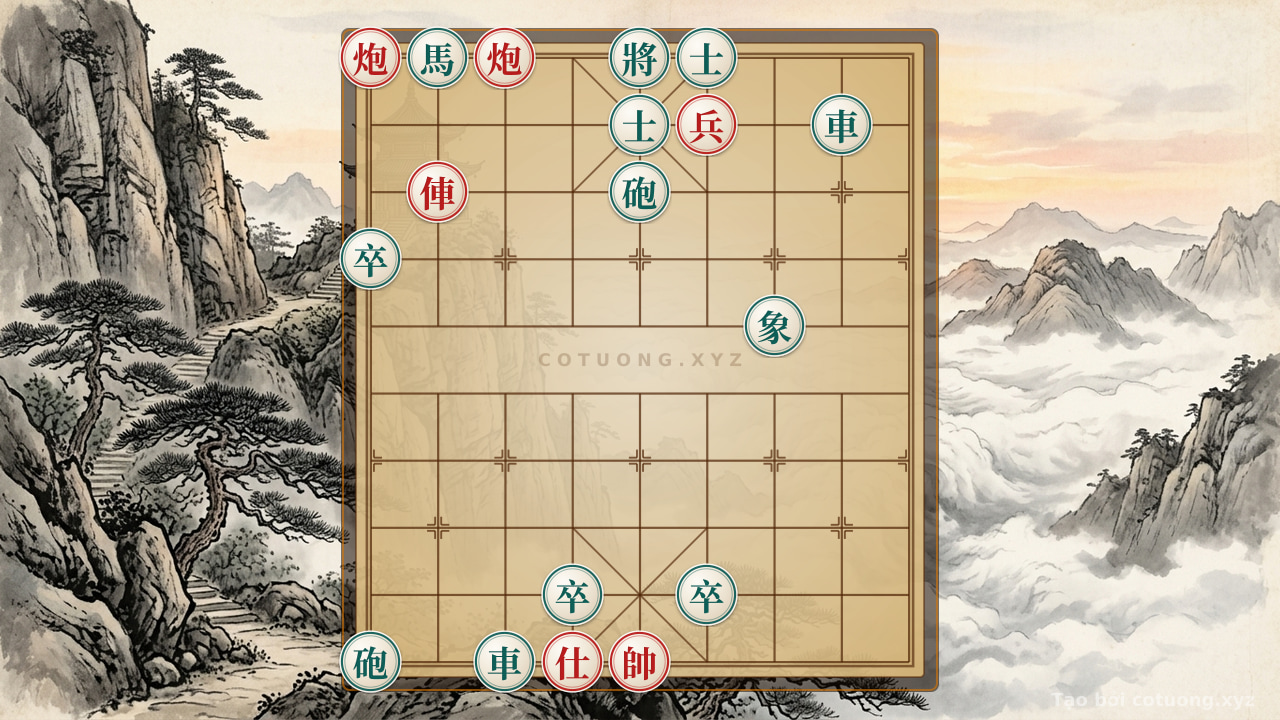 Thế cờ: Red General's Defeat: Double Cannon vs. Black Horse, Rook Straight to Column 5 — Cờ Tướng Online
