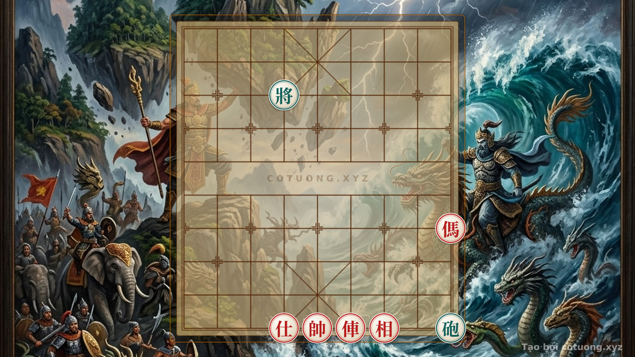 Thế cờ: Xiangqi Position: Red Cannon Threatens, Black Chariot Retreats Before the River — Cờ Tướng Online