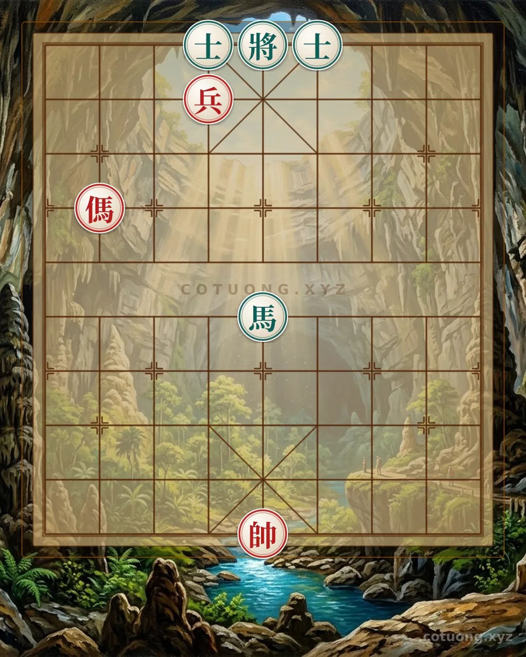 Thế cờ: Xiangqi: Red's Double Horse Formation Dominates the Board — Cờ Tướng Online