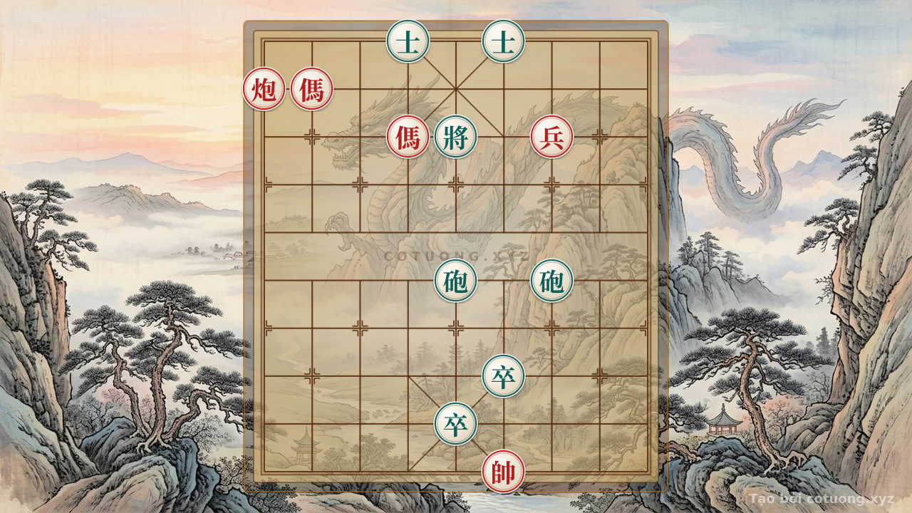 Thế cờ: Endgame Mastery: 2 Cannons and 2 Horses vs. 2 Cannons, 2 Pawns, and 2 Advisors - Detailed Analysis — Cờ Tướng Online