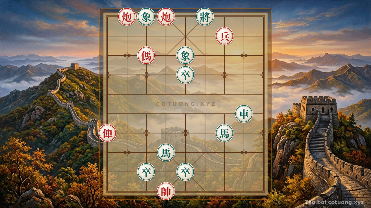 Thế cờ: Breaking the Black General's Defense: A Decisive Move in 3 Moves — Cờ Tướng Online