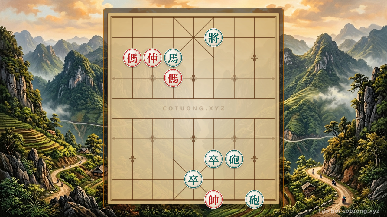 Thế cờ: The 'Double Horse Sword' Strategy - Battle at 8th File 8th Rank — Cờ Tướng Online