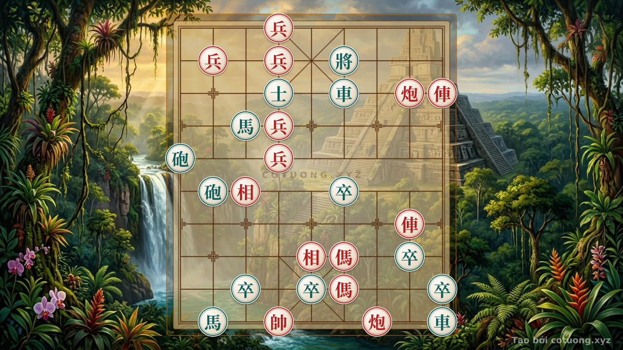 Thế cờ: Red's Offensive Gambit: Breaking Black's Defensive Formation in 10 Moves — Cờ Tướng Online