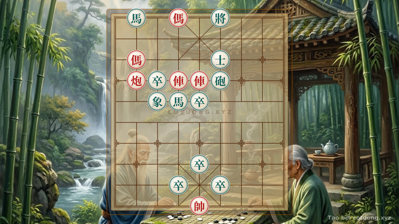 Thế cờ: The Miraculous Defense Strategy with the 'Two Horses Interlocking Feet' Formation - Xiangqi (Chinese Chess) 15c6 — Cờ Tướng Online